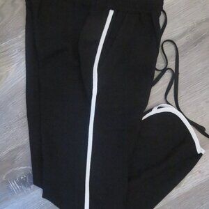 Solitaire Black Pants w/White Stripe Elastic Waist & Tie Small (K458)